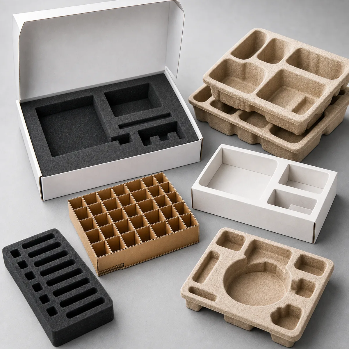 custom paperboard molded pulp and EVA packaging inserts for product protection