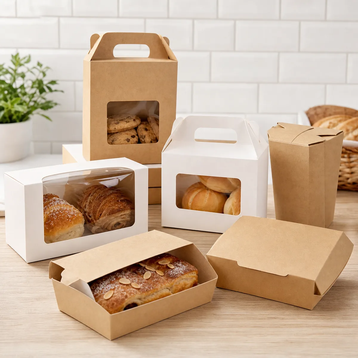 food packaging paper boxes with window bakery and takeaway box structures