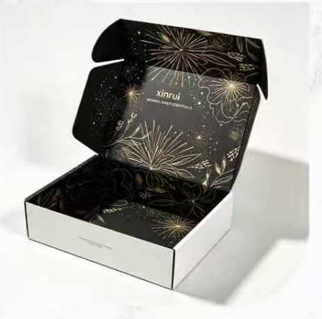 Open black printed mailer box style reference