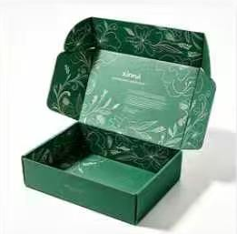 Open green printed mailer box style reference