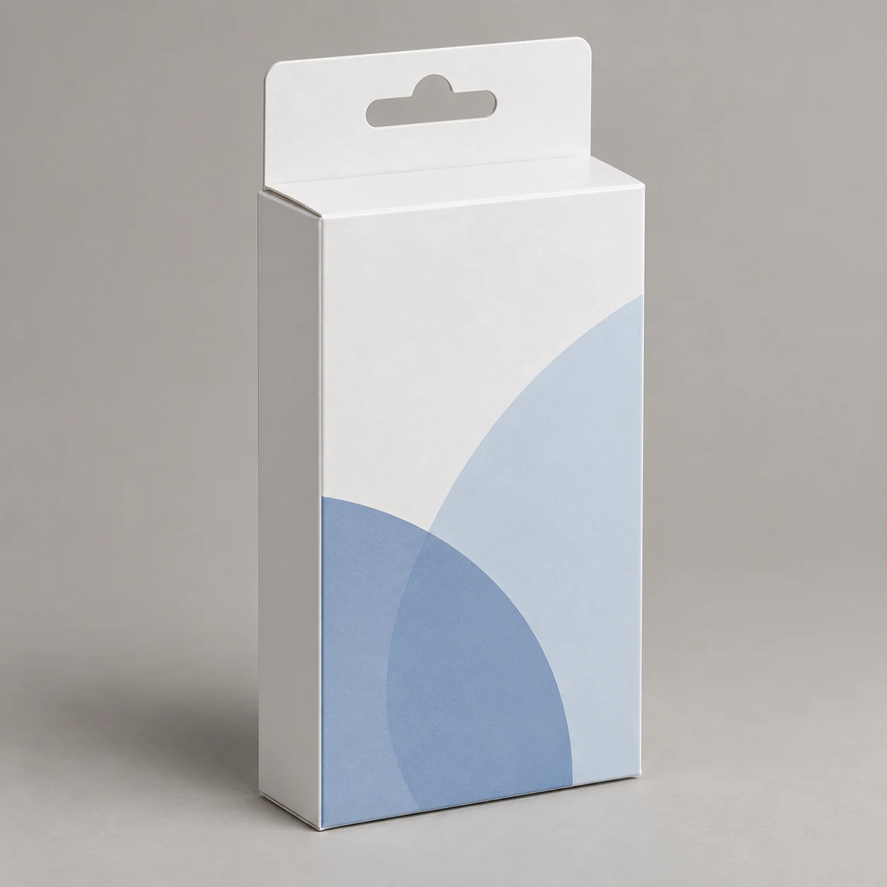 Illustrative concept of a retail hanger box with a Euro-slot hanging tab